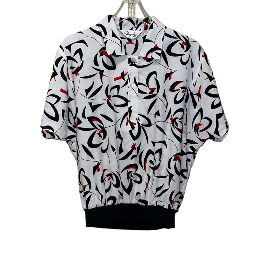Vintage 80s SHAPELY Print Blouse/Top~Banded Bottom